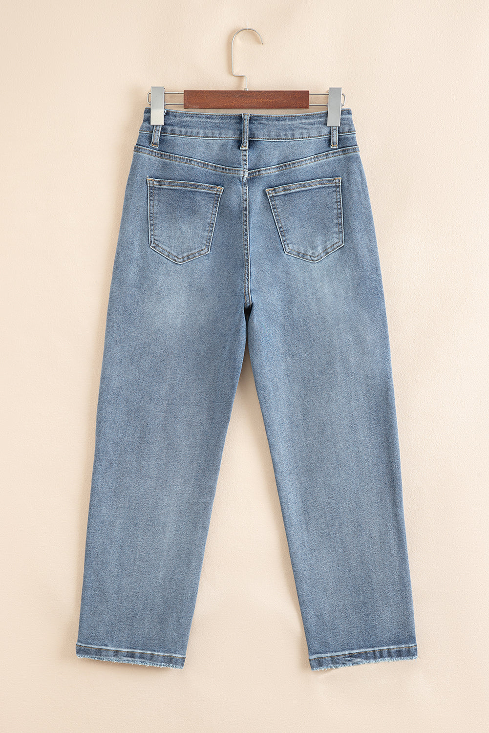 Slightly Distressed Ankle-length Straight Jeans