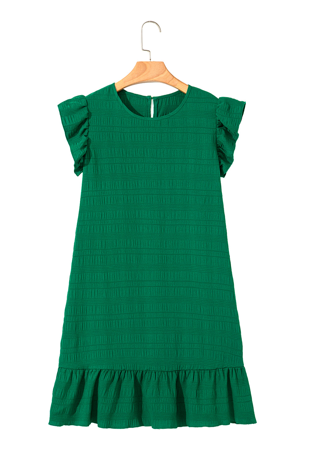 Textured Flutter Sleeve Ruffled Mini Dress