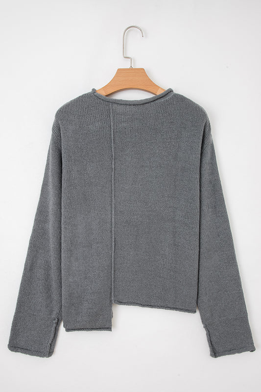 Raw Edge Uneven Hem Patchwork Drop Shoulder Sweater