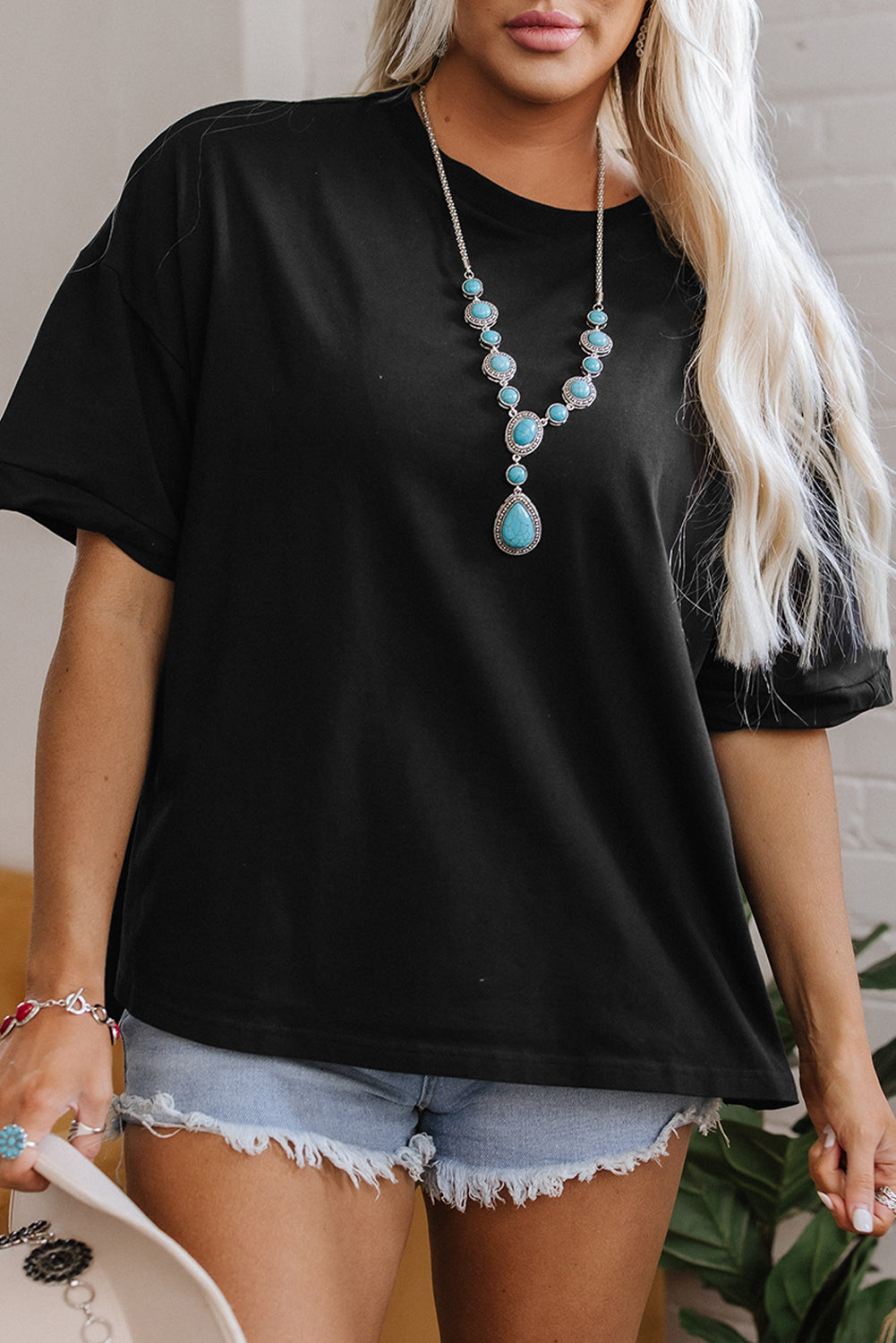 Loose Half Sleeve Hi Low Hem T Shirt