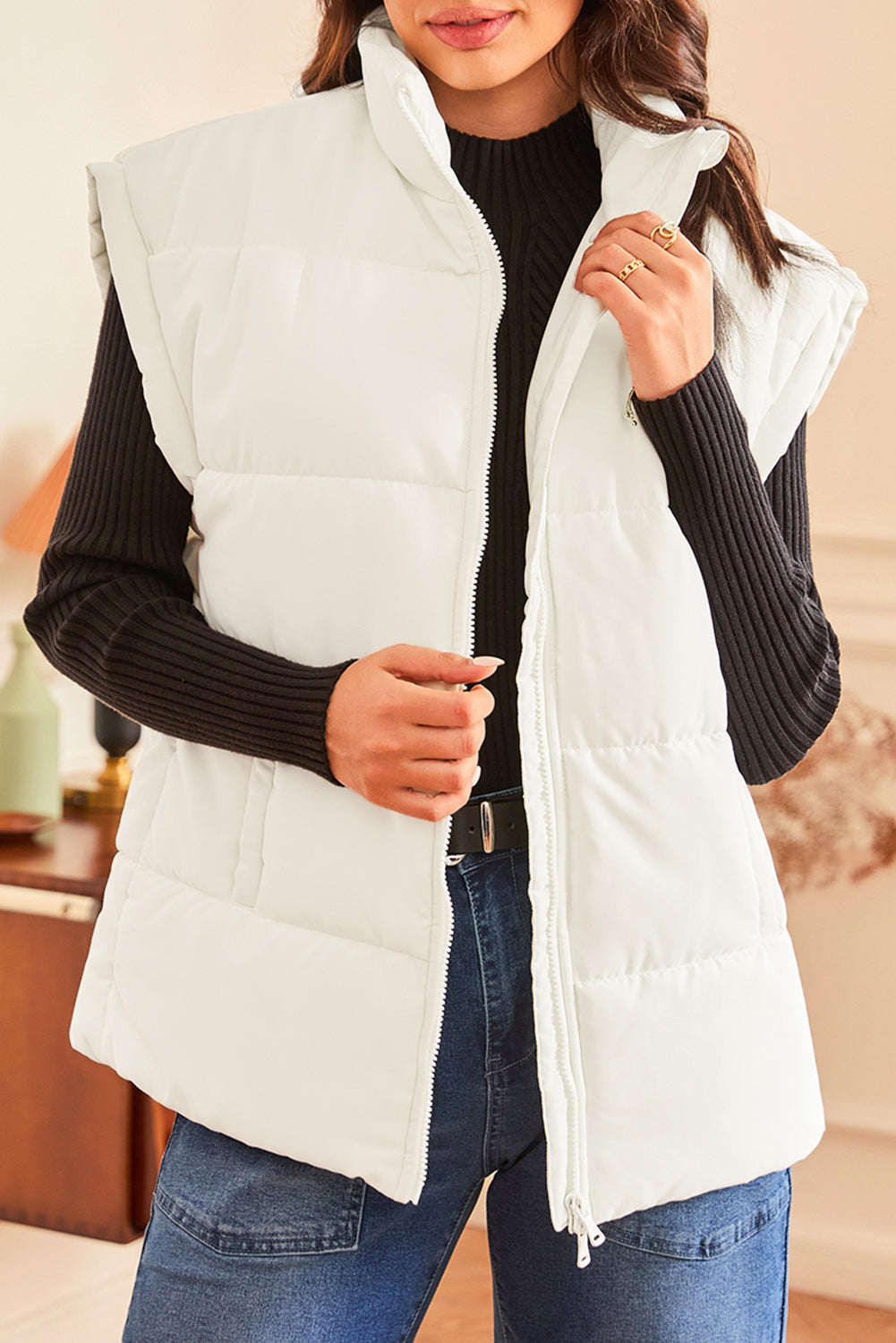 Zipper Stand Neck Oversized Puffer Vest