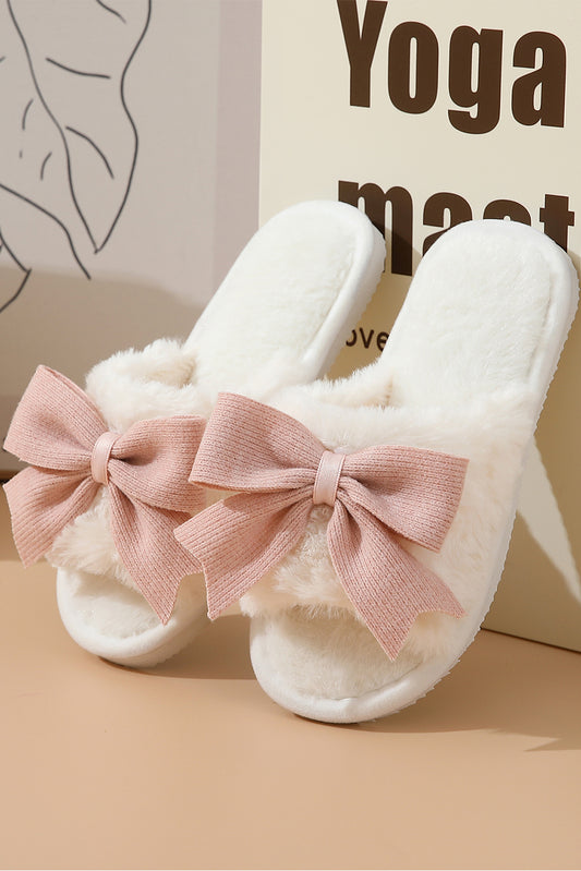 Bow Knot Decor Open Toe Plush Slippers