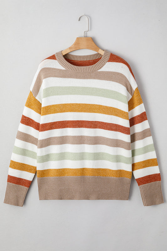 Striped Colorblock Drop Shoulder Plus Size Sweater