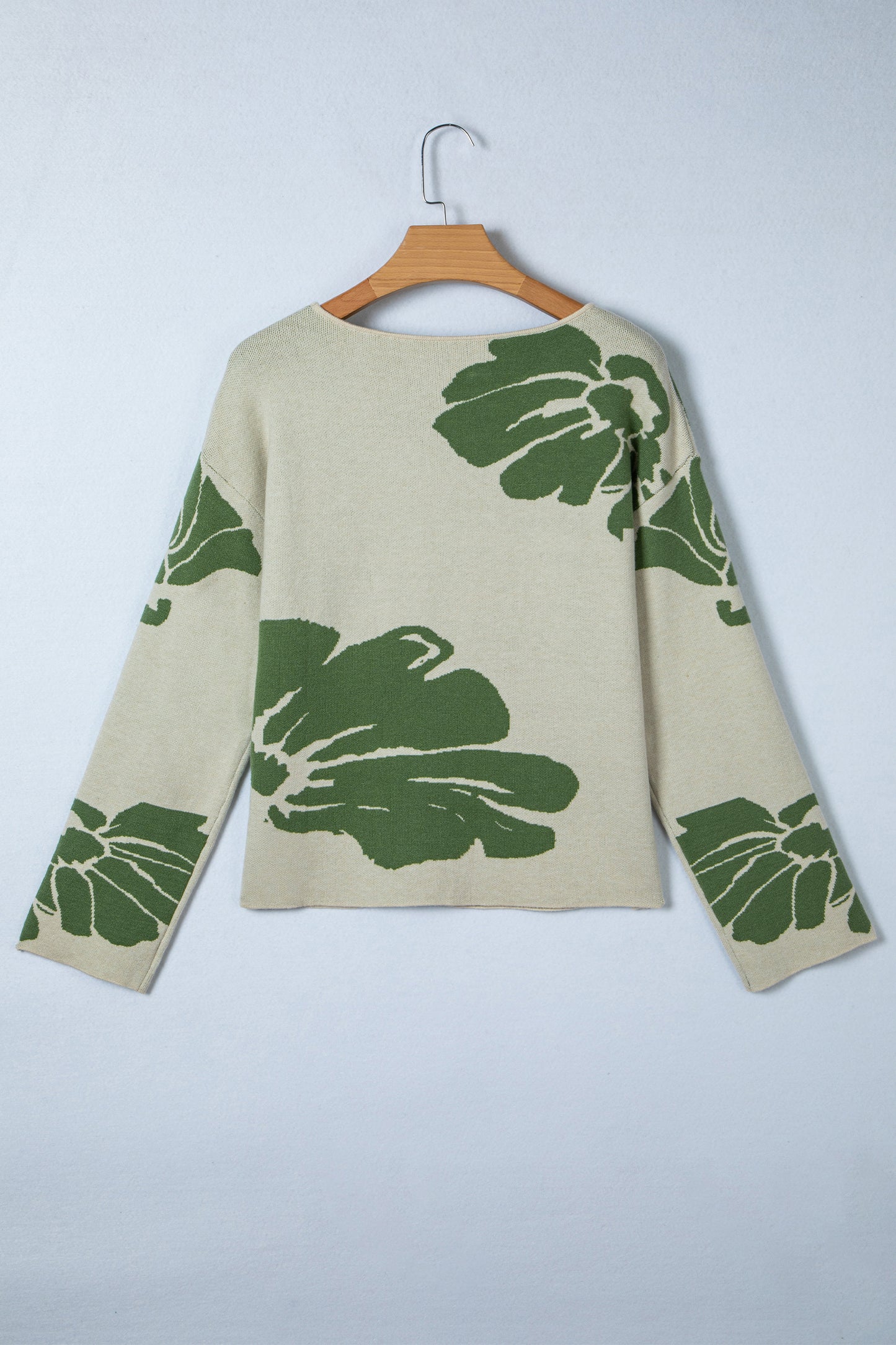 Bold Flower Pattern Wide Sleeve Baggy Sweater