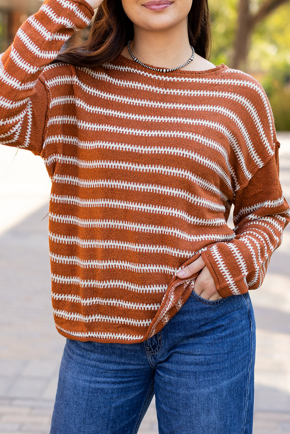 Stripe Drop Shoulder Casual Sweater