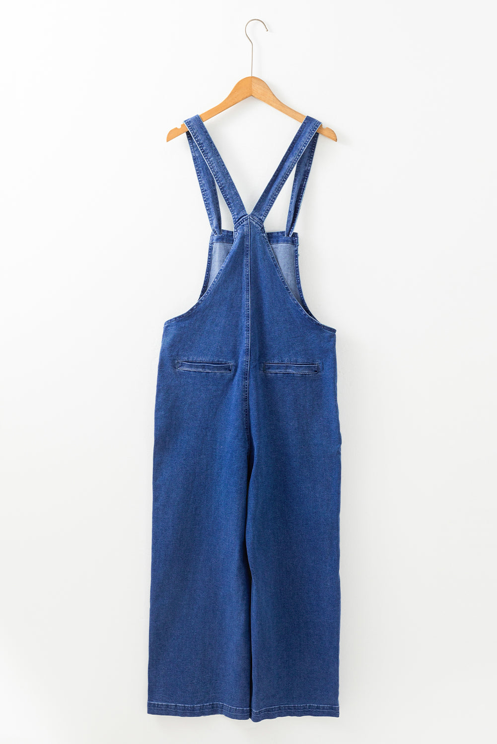 Mineral Wash Knotted Strap Patched Pocket Wide Leg Denim Overalls