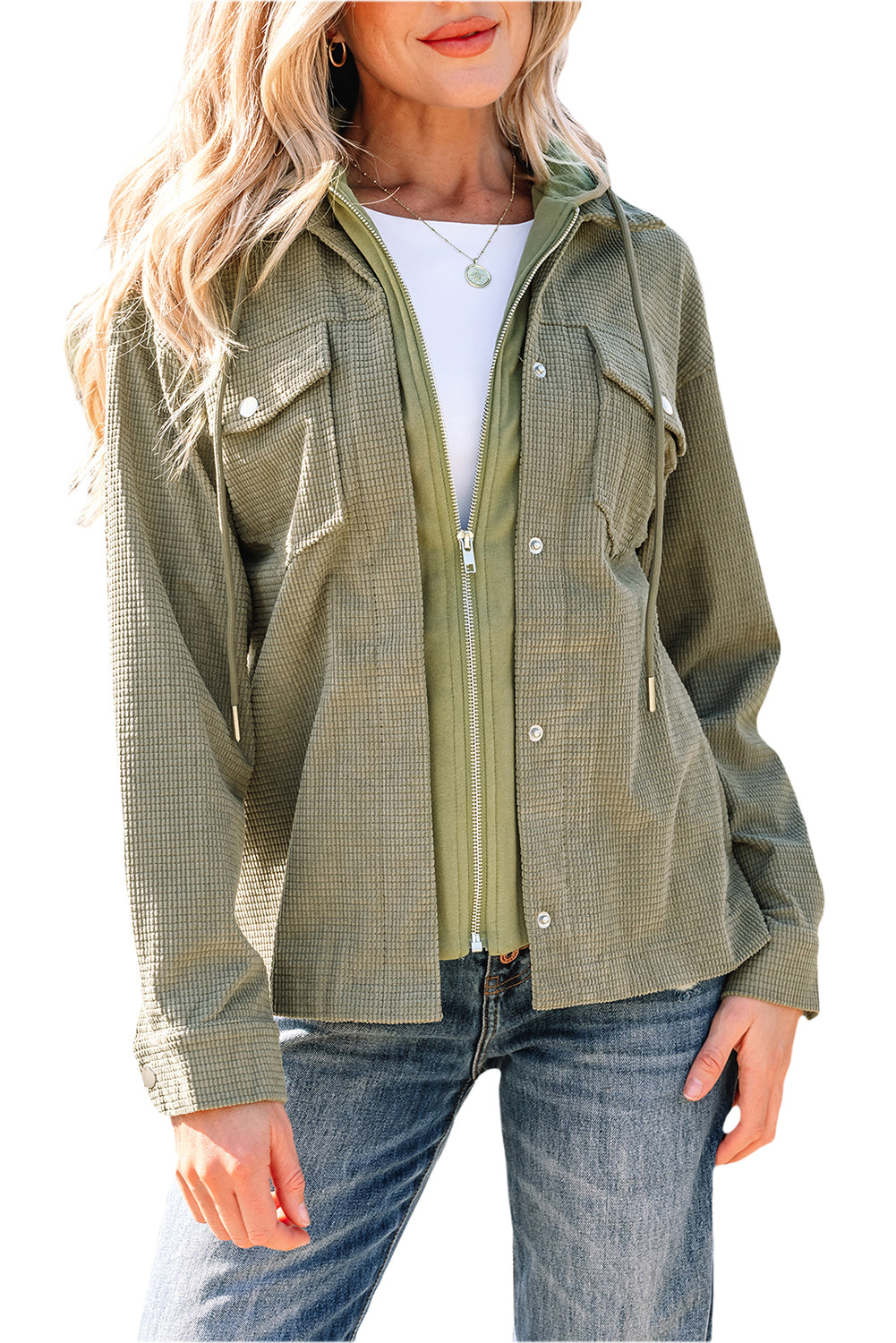 2 in 1 Thermal Knit Textured Hooded Jacket