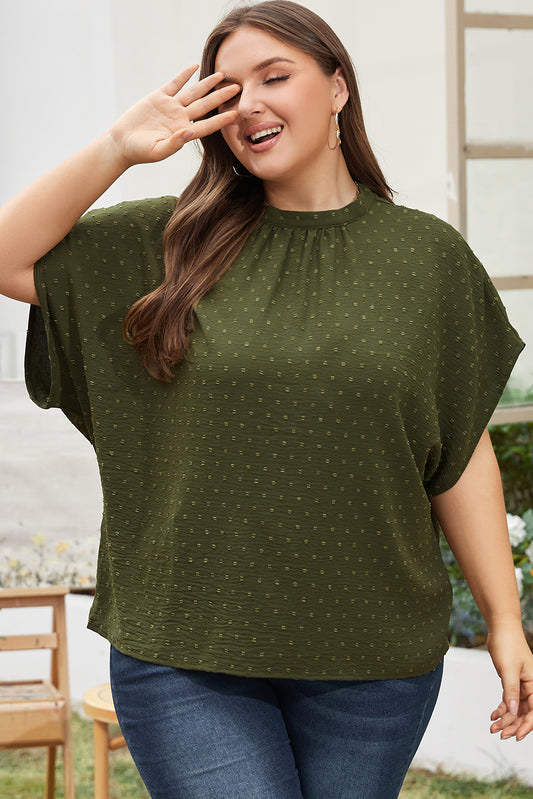 Plus Size Swiss Dot Mock Neck Tied Nape Top