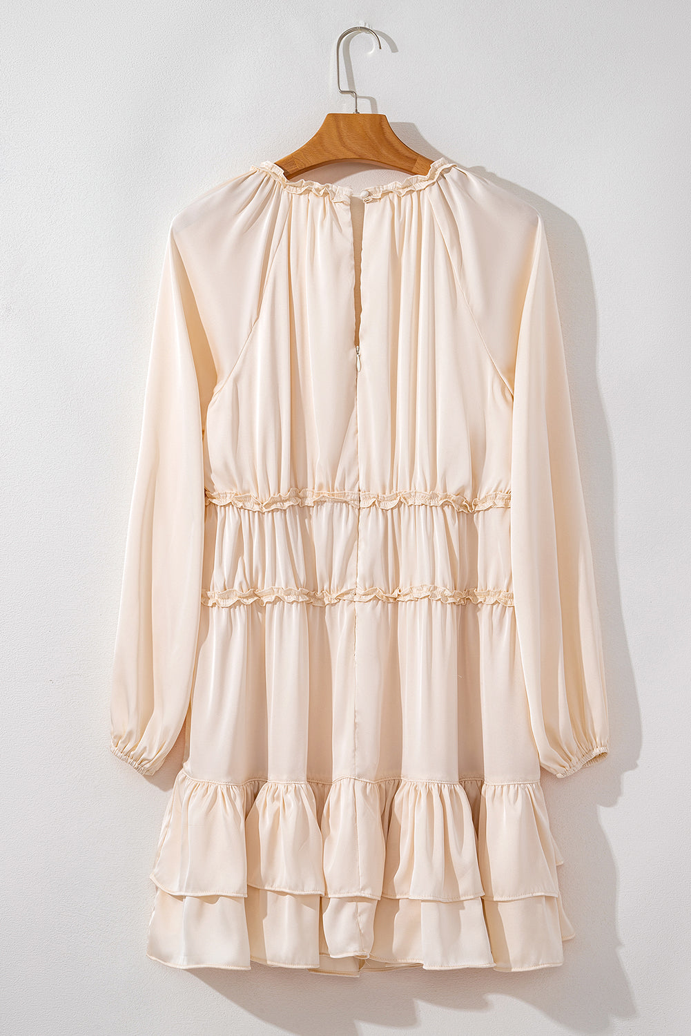 Apricot Tiered Ruffled Puff Sleeve Loose Fit Mini Dress