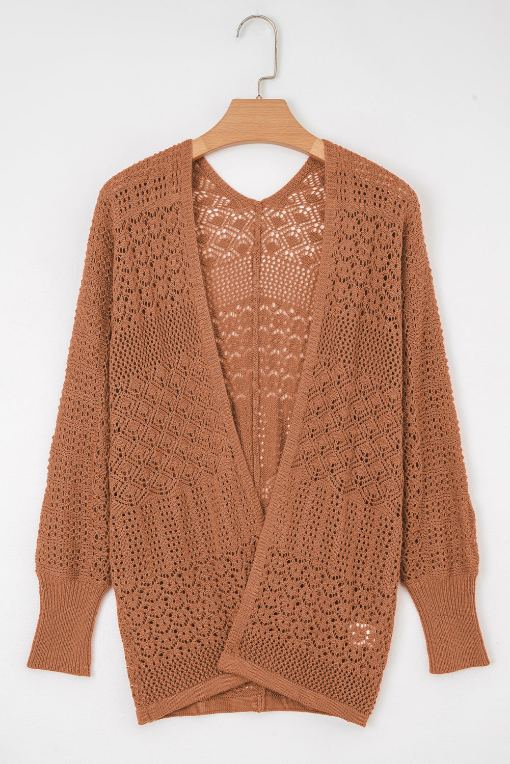Mix Pattern Hollowed Knit Open Front Cardigan