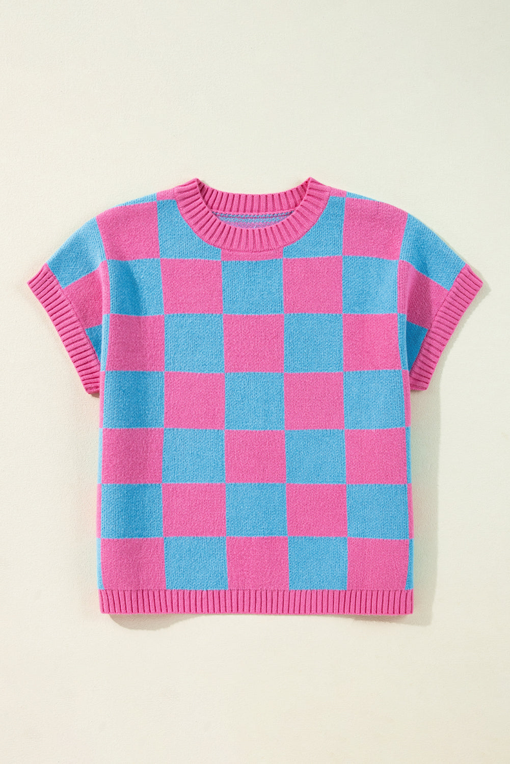 Colorblock Plaid Pattern Ribbed Trim Sweater Tank Top