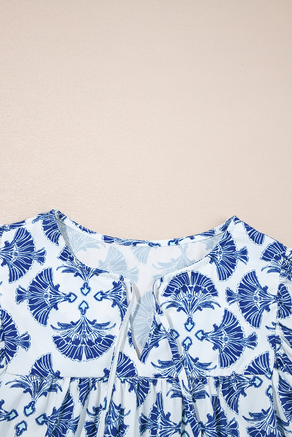 Geometric Print Tassel Drawstring V Neck Blouse