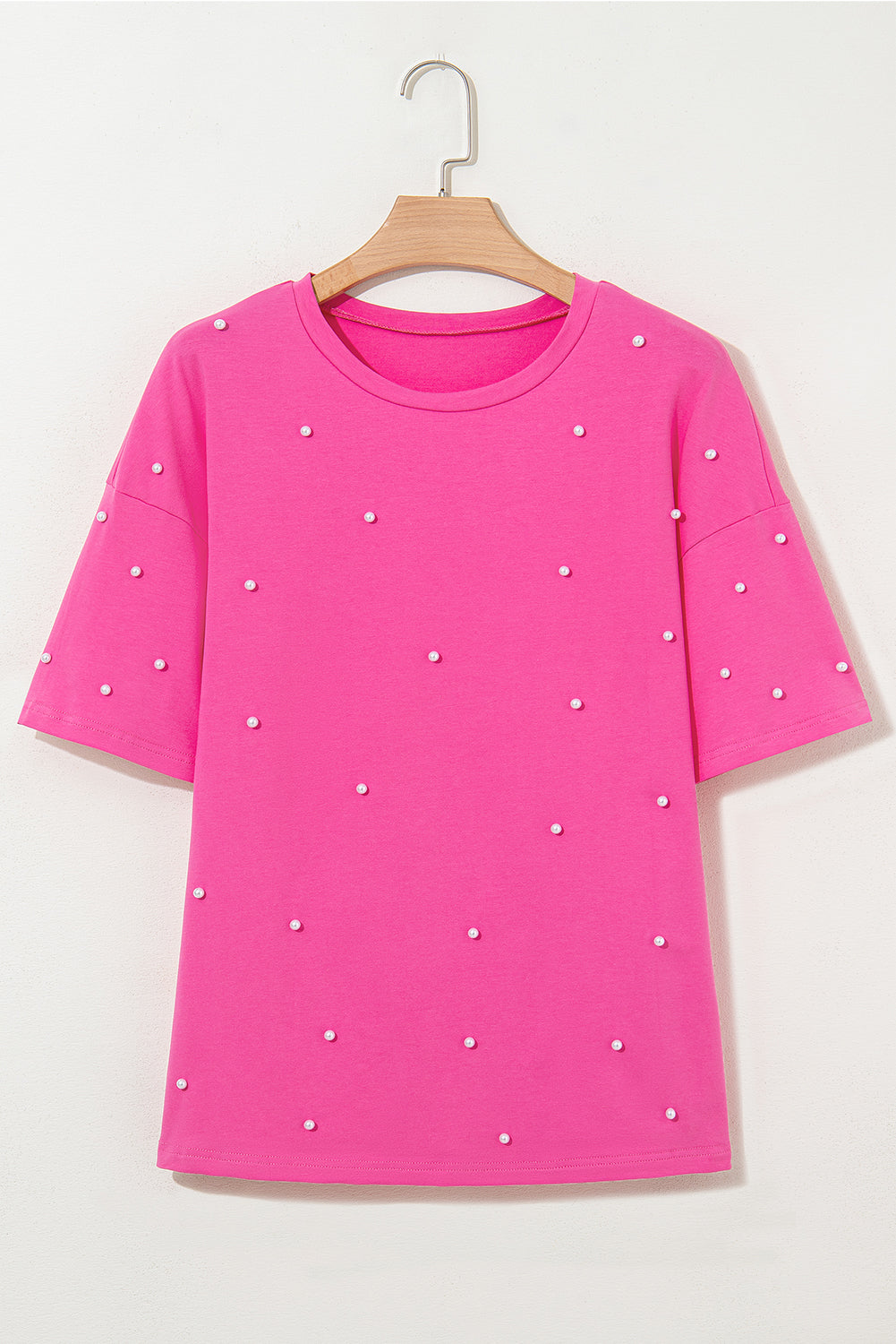 Pearl Beaded Drop Shoulder Crewneck T Shirt