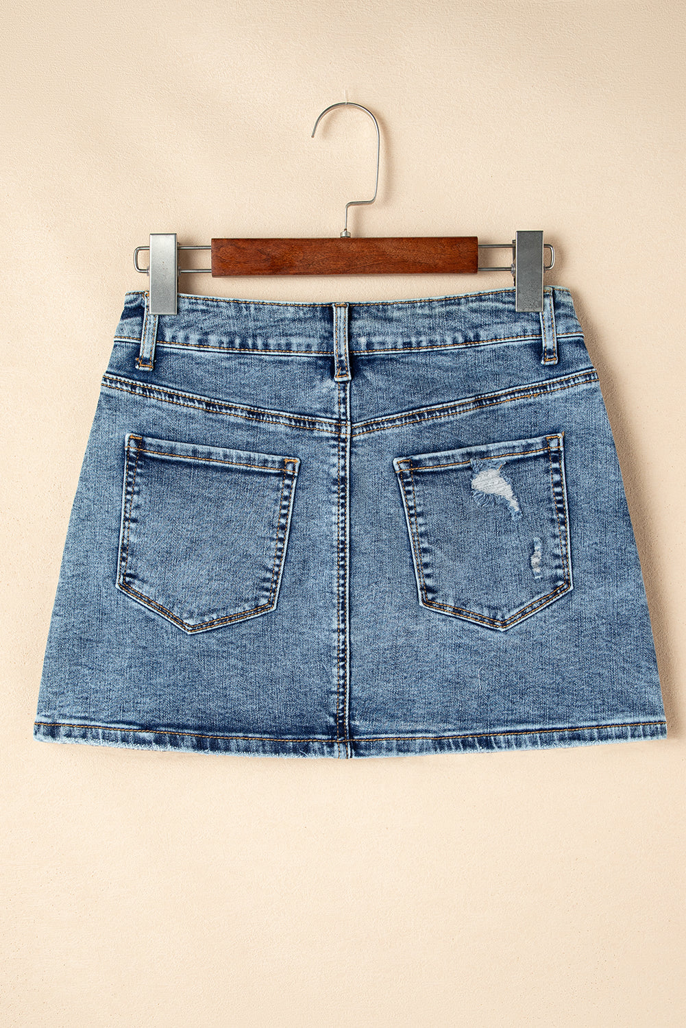 Rhinestone Distressed Denim High Waist Mini Skirt