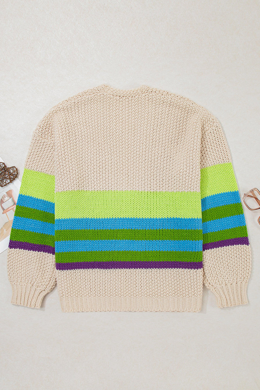 Color Block Crochet Open Front Plus Size Cardigan