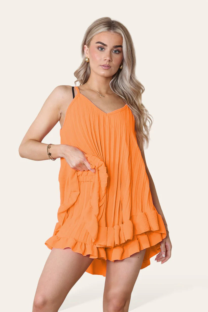 Pleated Frill Hem Top & Matching Frill Shorts Co-Ord Set