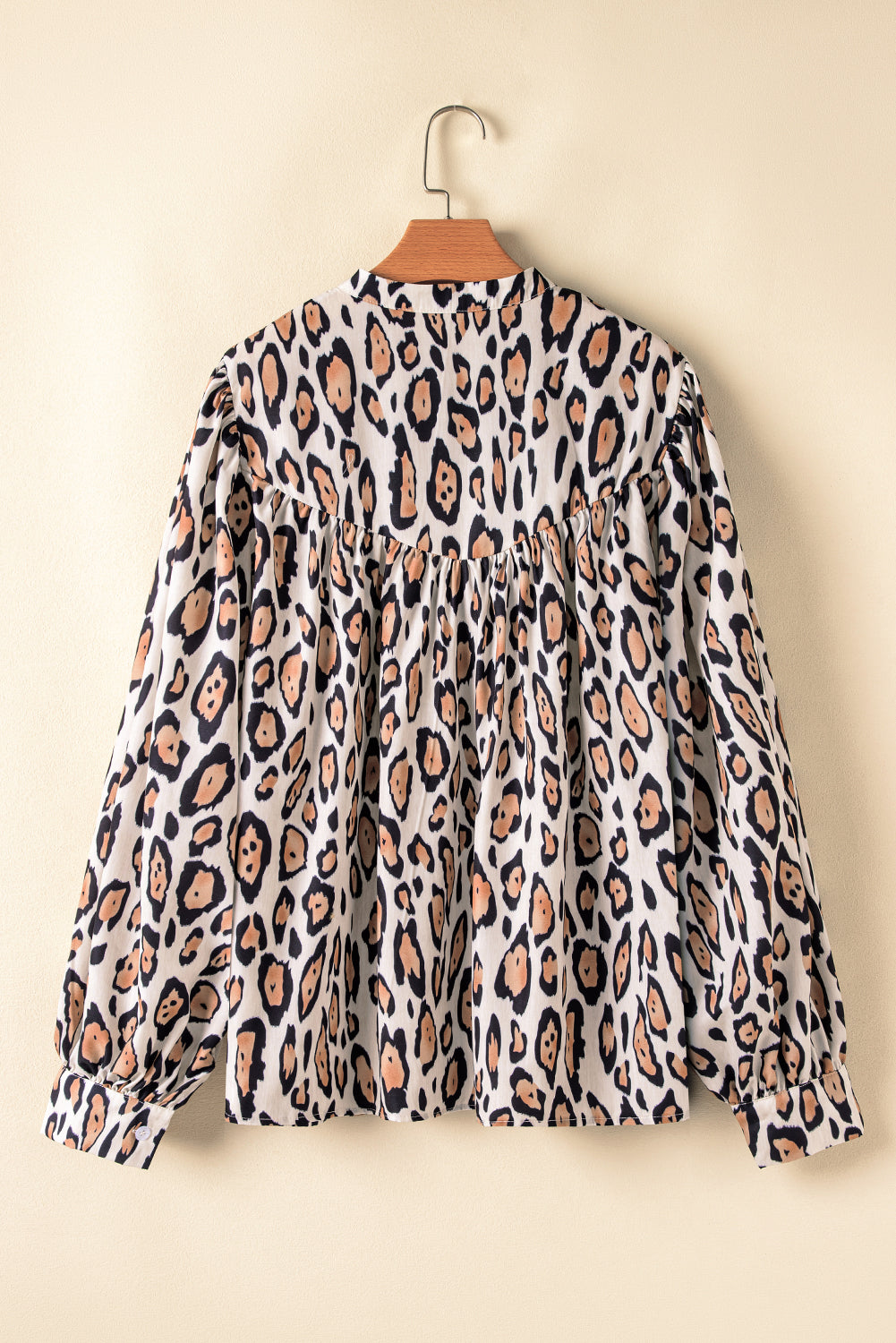 Oversized Leopard Print Balloon Sleeve Casual Shirt