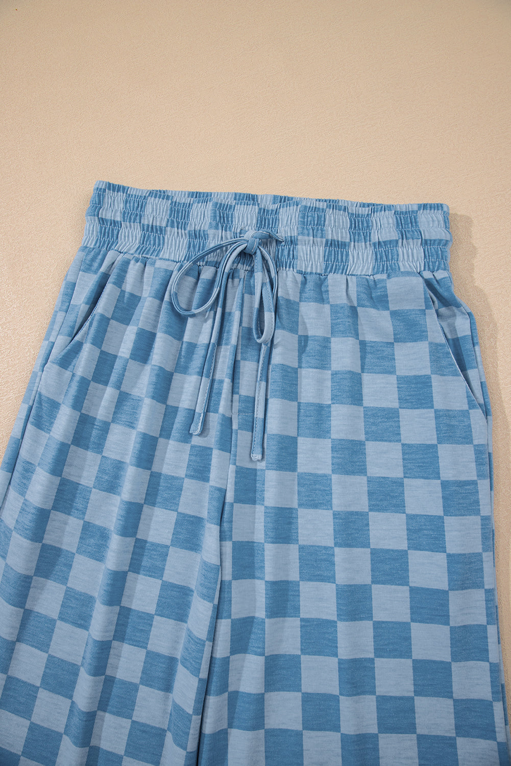 Checkered Elastic High Waist Loose Casual Pants