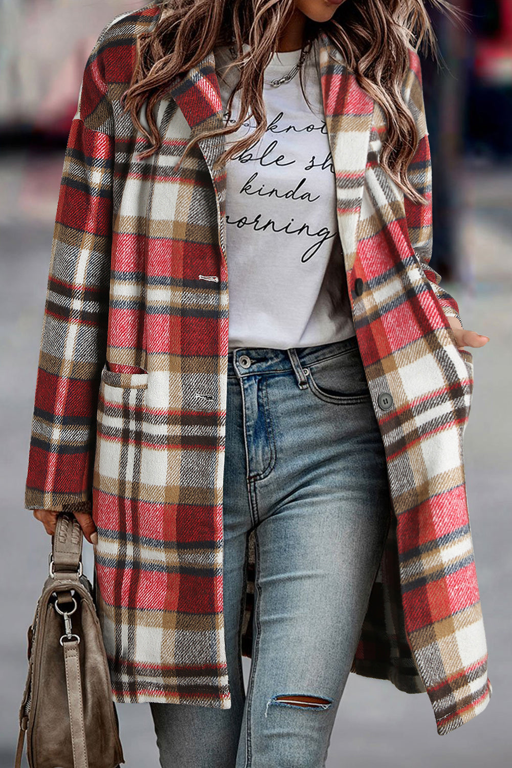 Plaid Button Up Lapel Jacket