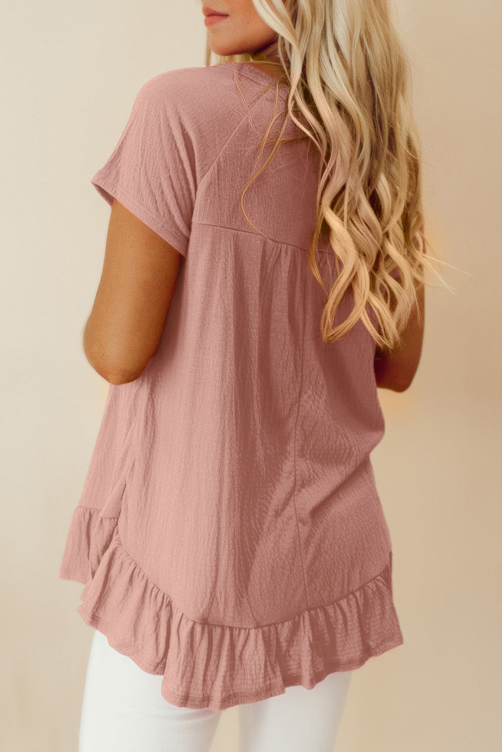 Solid Short Sleeve Ruffle Hem Top