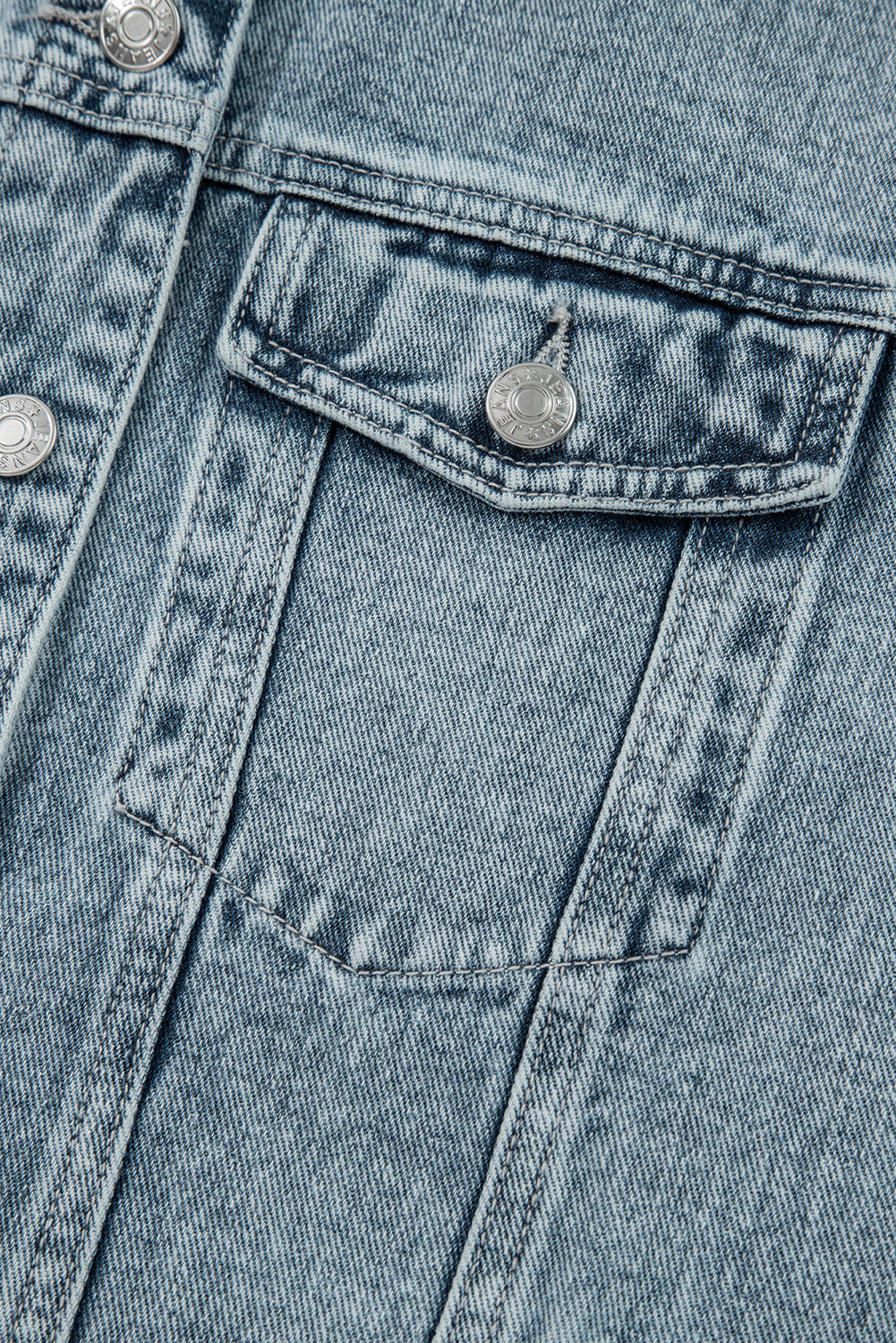 Button Flap Pocket Frayed Detail Denim Vest