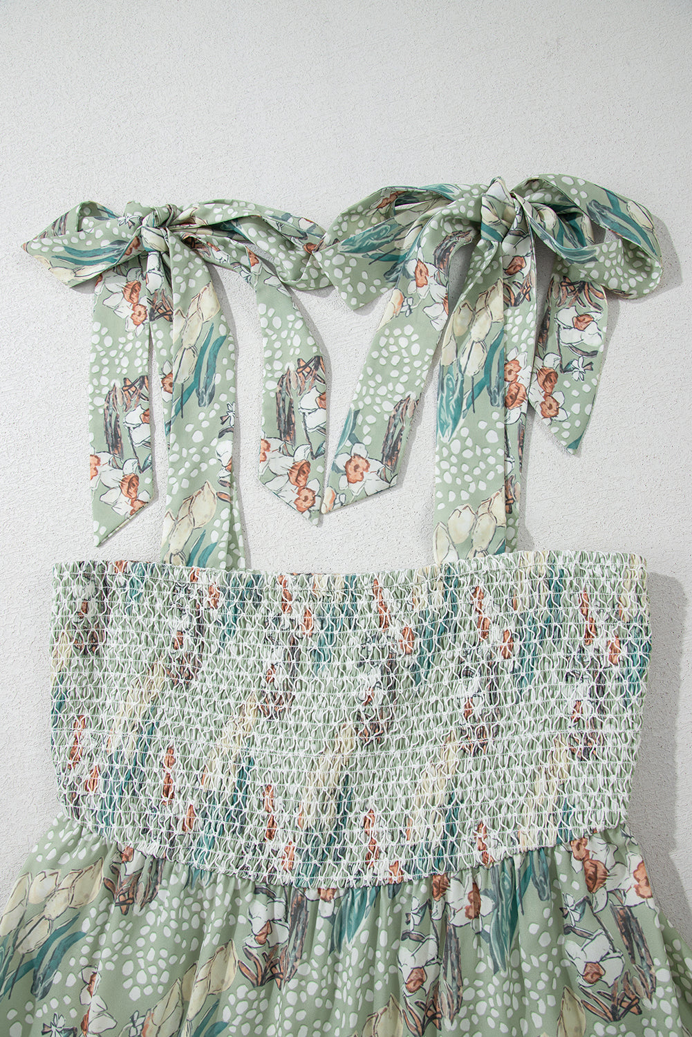 Floral Knotted Strap Smocked Tiered Ruffle Mini Dress