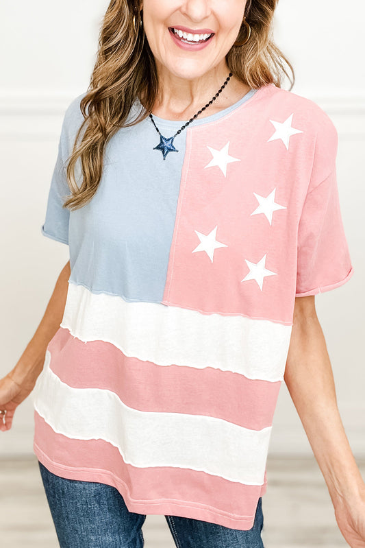 Stars and Stripes Printed Crewneck Independence Day T Shirt