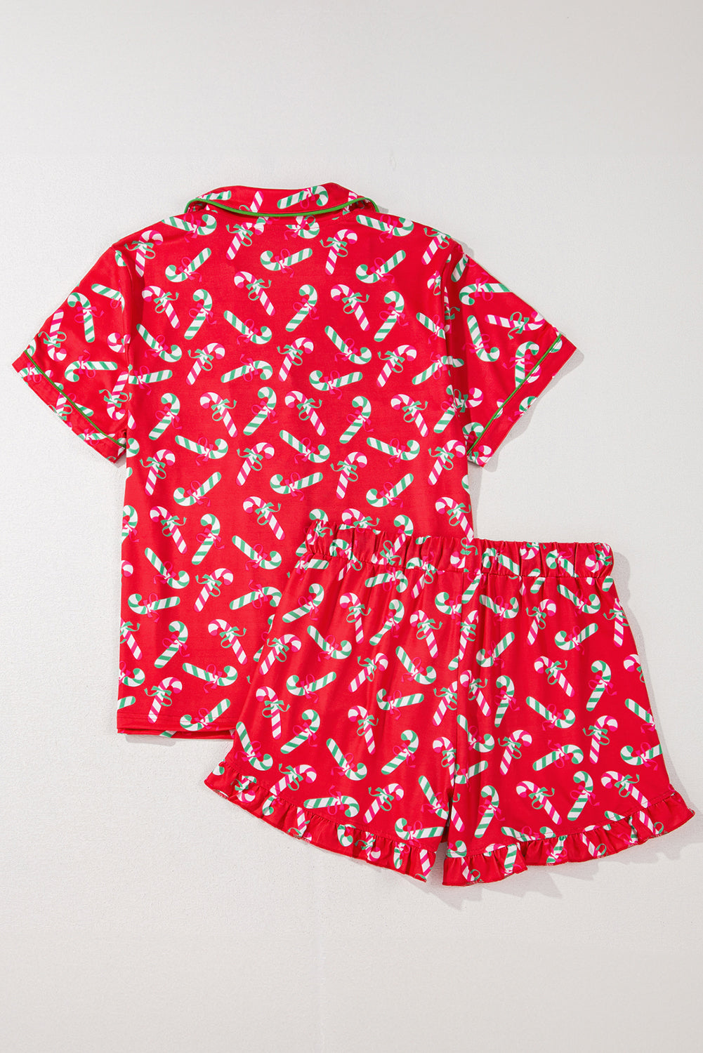 Christmas Candy Cane Print Pocketed Knotted Pajama Set