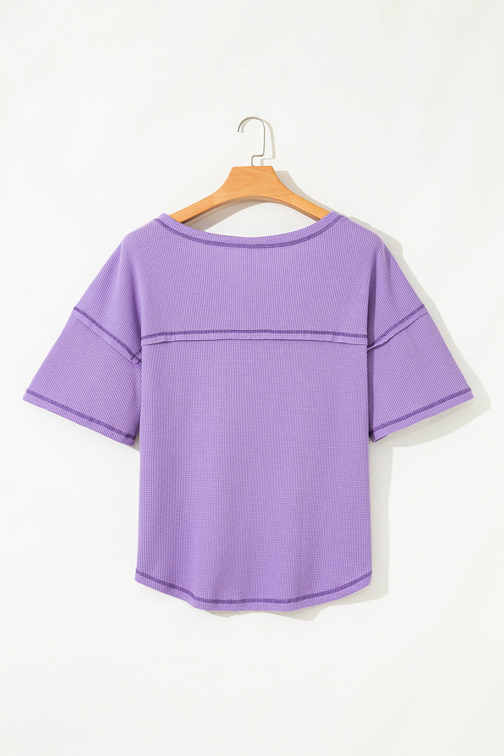 Exposed Seam Half Sleeve Knitted V Neck Textured Top