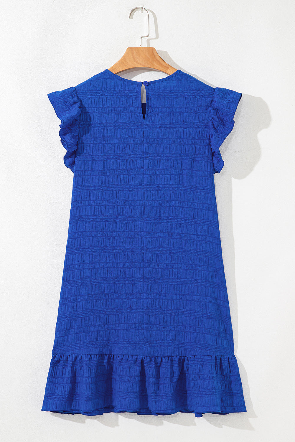 Textured Flutter Sleeve Ruffled Mini Dress