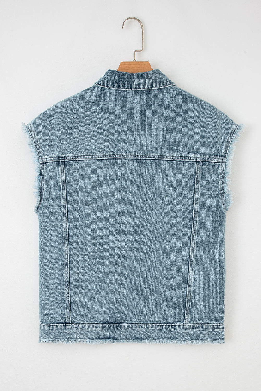 Button Flap Pocket Frayed Detail Denim Vest