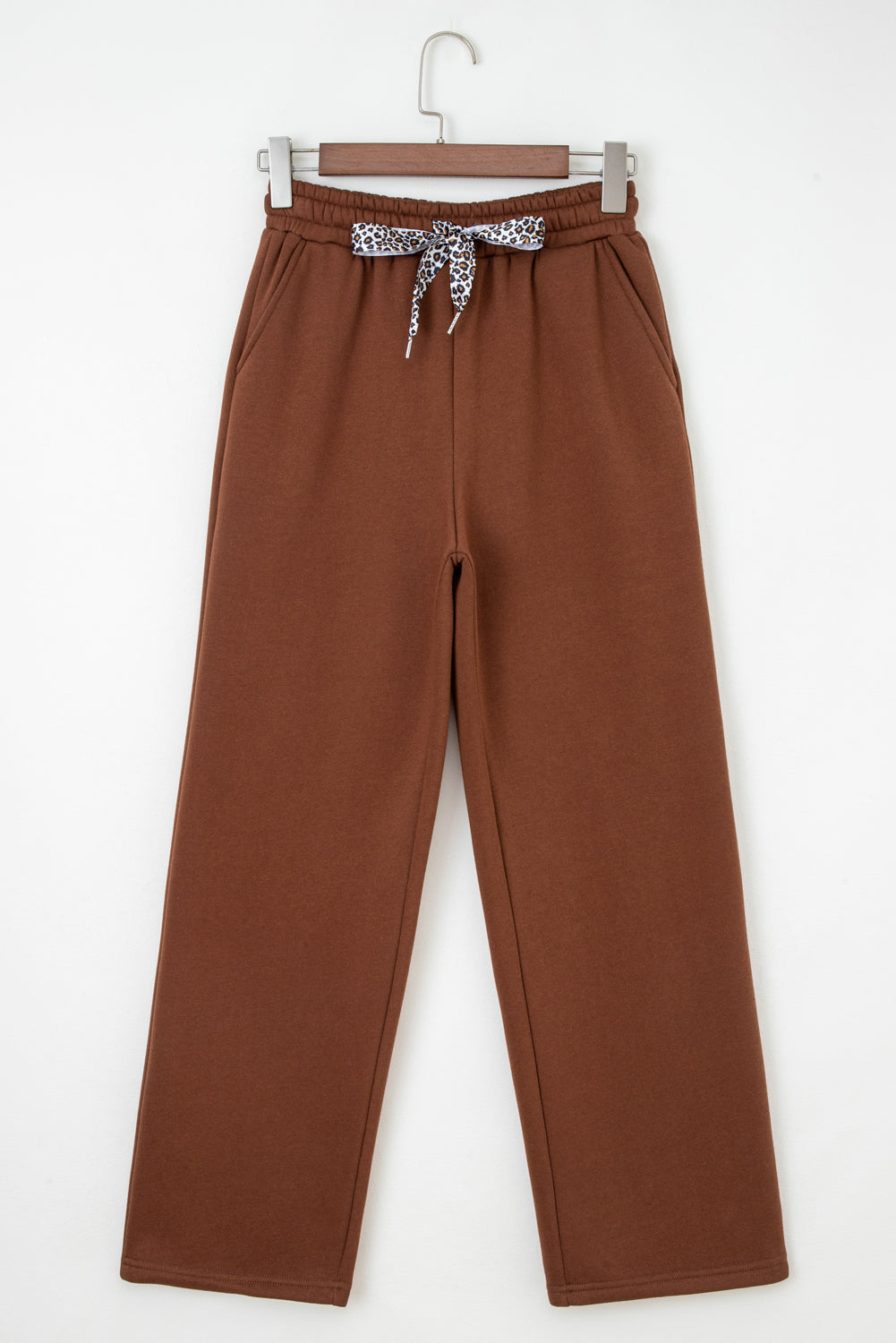 Fleece Lined Leopard Drawstring Elastic Waist Solid Pants