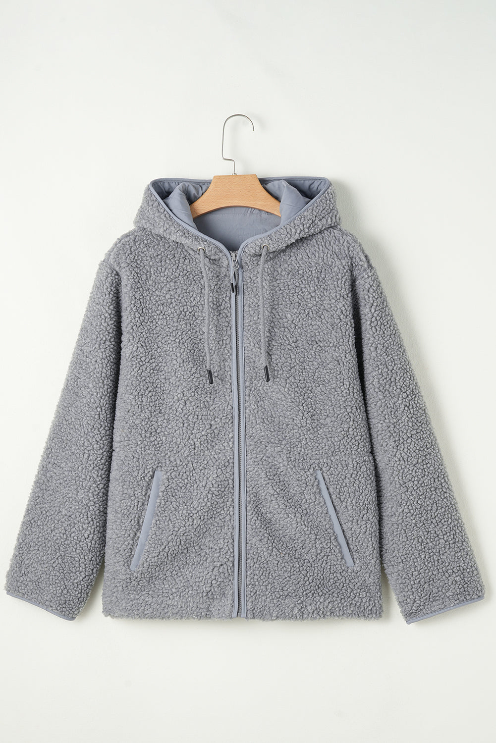 Fleece Zip Up Drawstring Hooded Pocketed Jacket