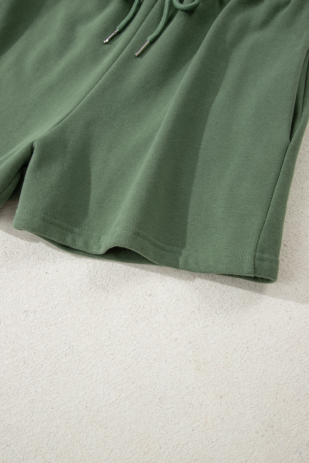 Button Drawstring Hooded Pullover and Casual Short Set
