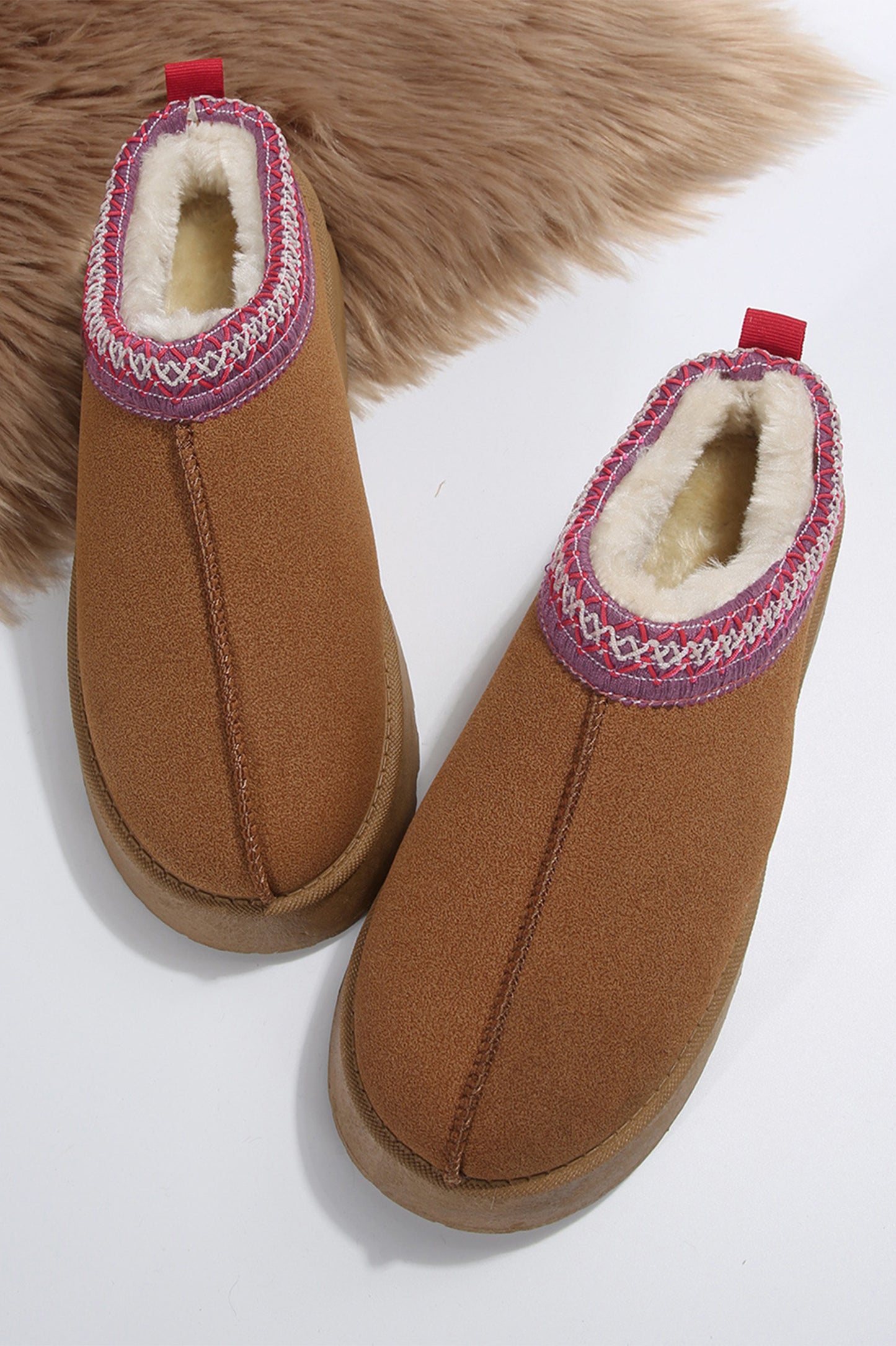 Contrast Print Suede Plush Lined Snow Boots
