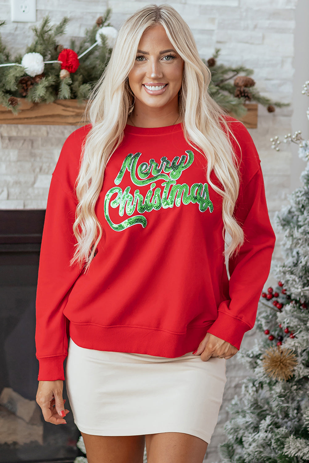 Merry Christmas Crewneck Drop Shoulder Loose Sweatshirt