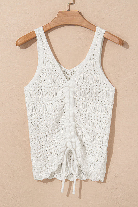 Trendy Hollowed Knit V Neck Drawstring Sweater Vest