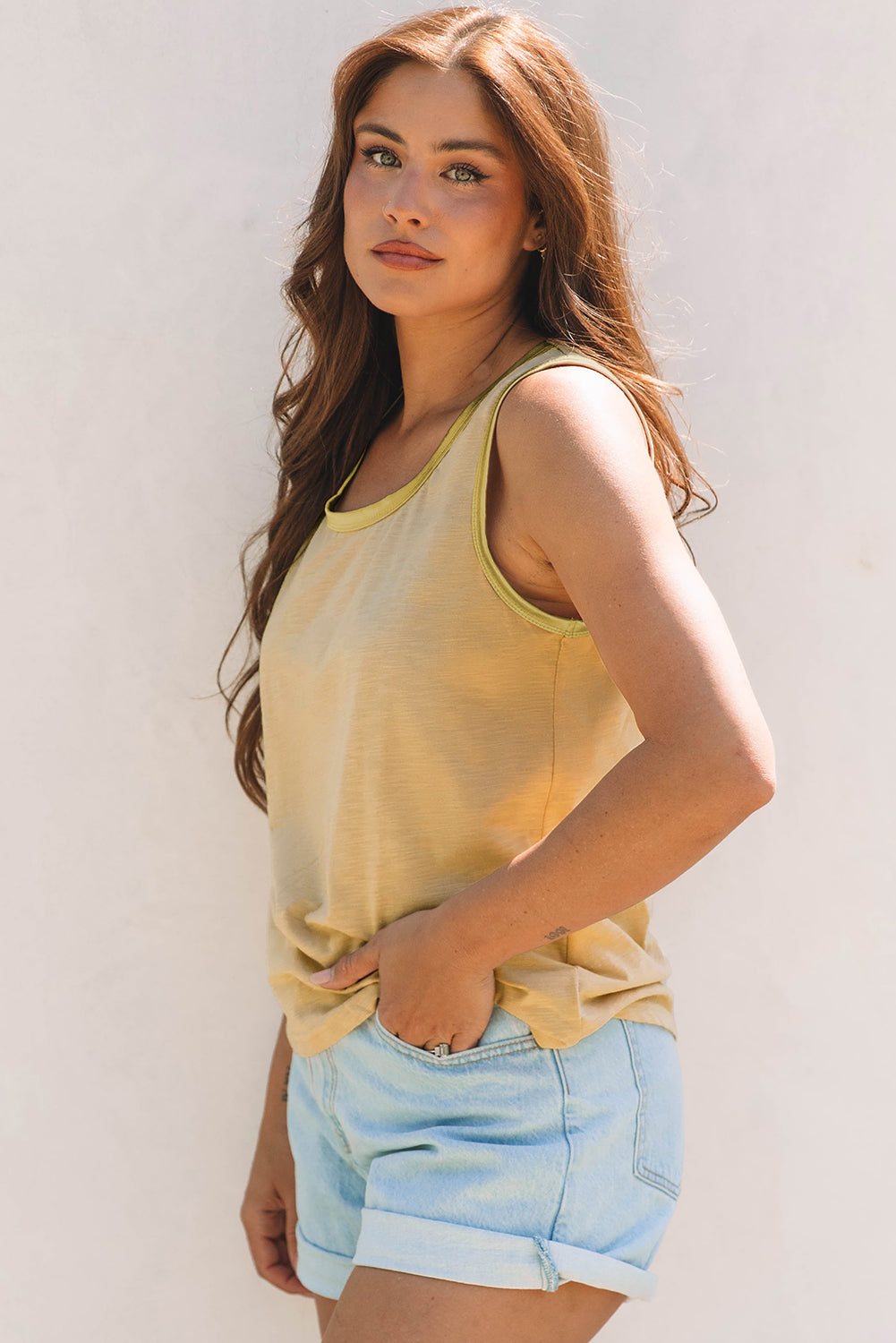 Metallic Sheen Edge Scoop Neck Tank Top