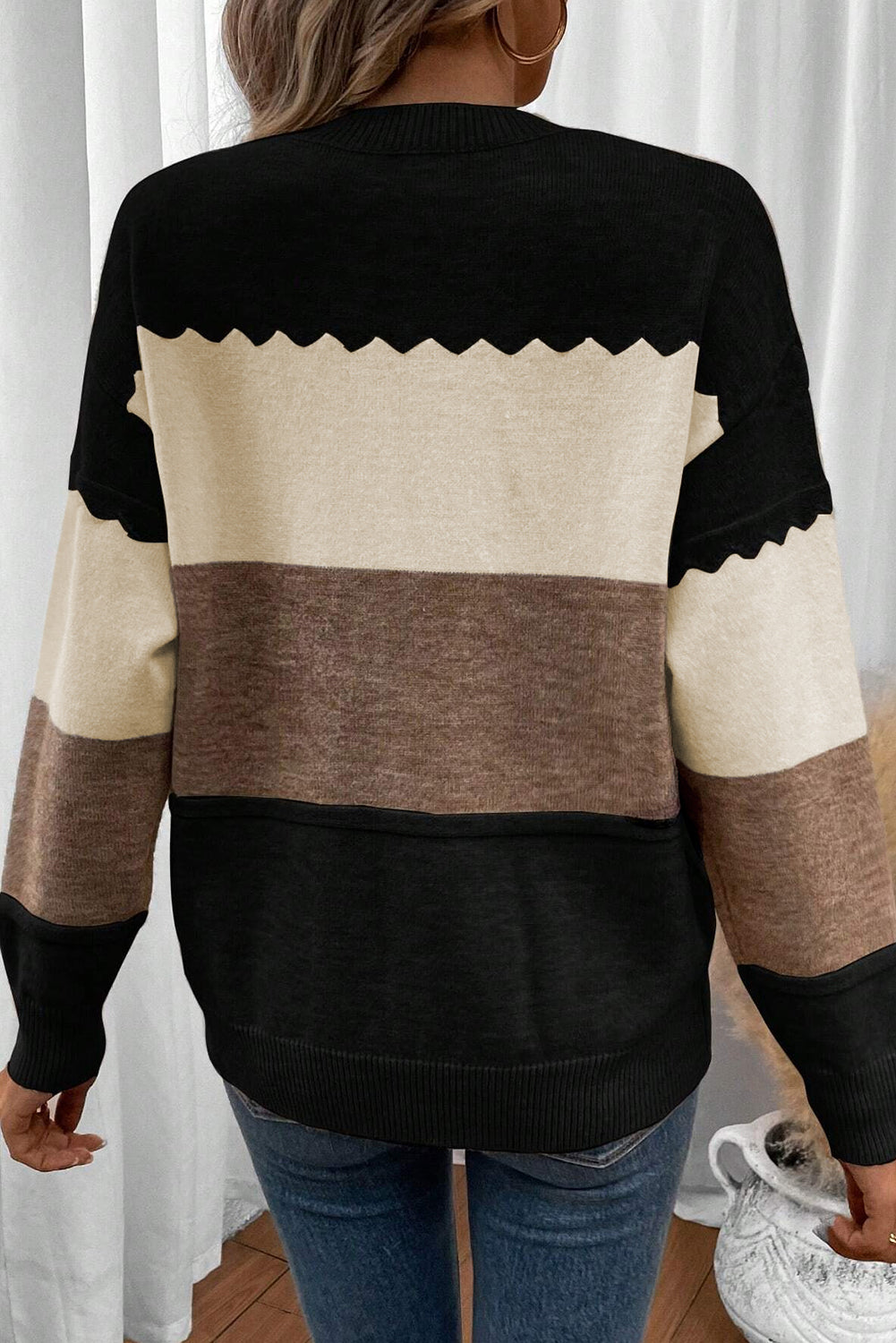 Colorblock Crew Neck Drop Shoulder Sweater