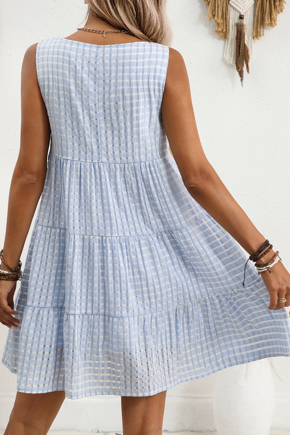 Plaid Tiered A-line Sleeveless Mini Sundress
