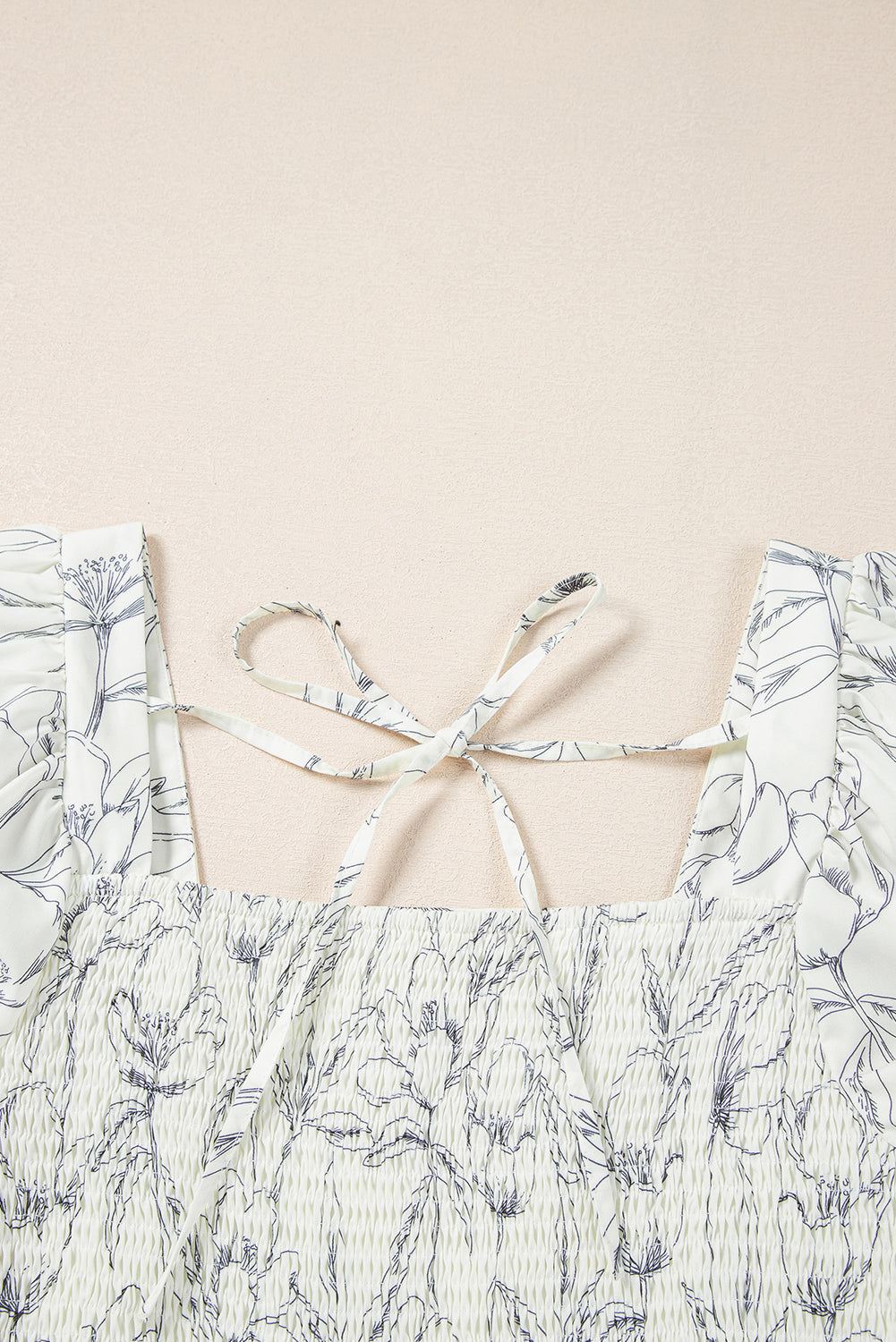 Floral Print Square Neck Shirred Back Puff Sleeve Mini Dress