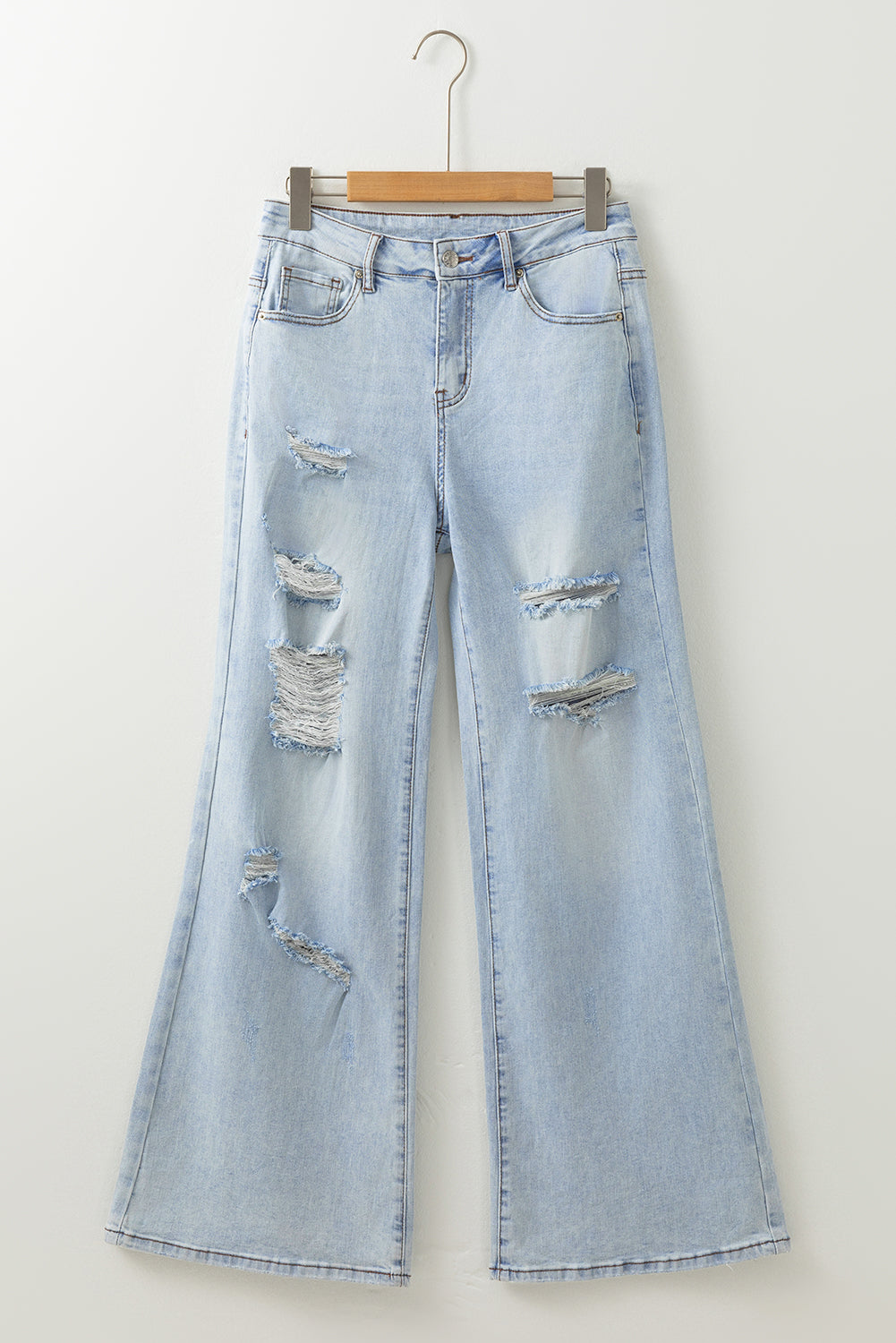 Light Wash Distressed High Waist Wide Leg Jeans