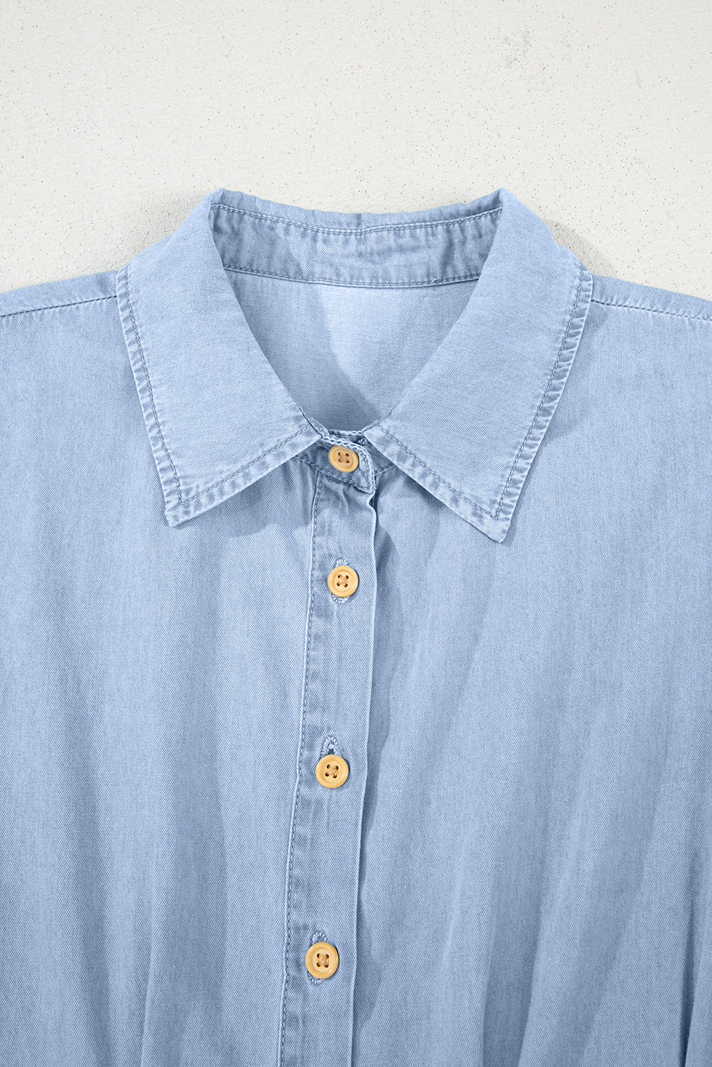 Denim Pleated Slim Waist Short Sleeve Shirt Dress