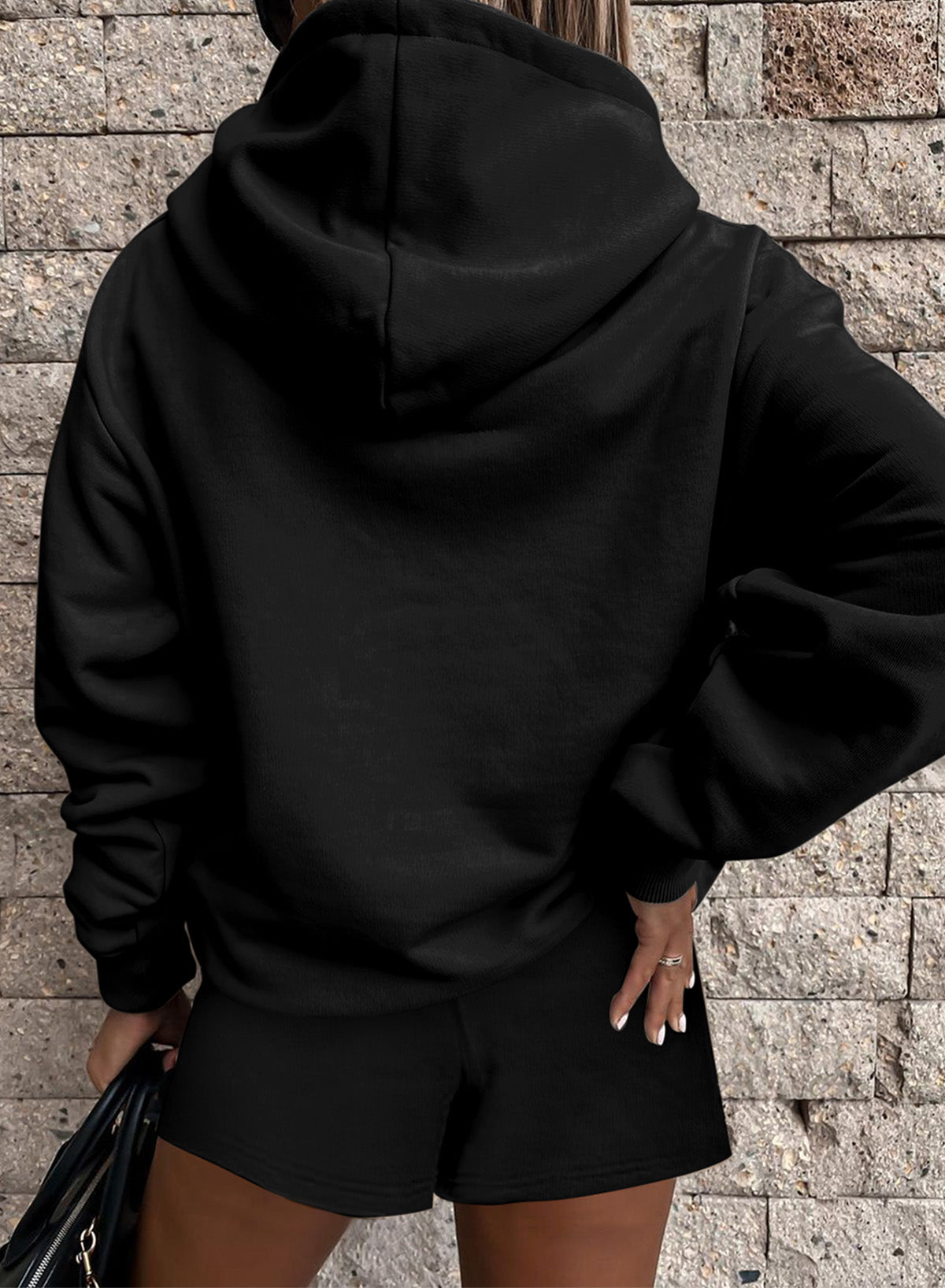 Button Drawstring Hooded Pullover and Casual Short Set
