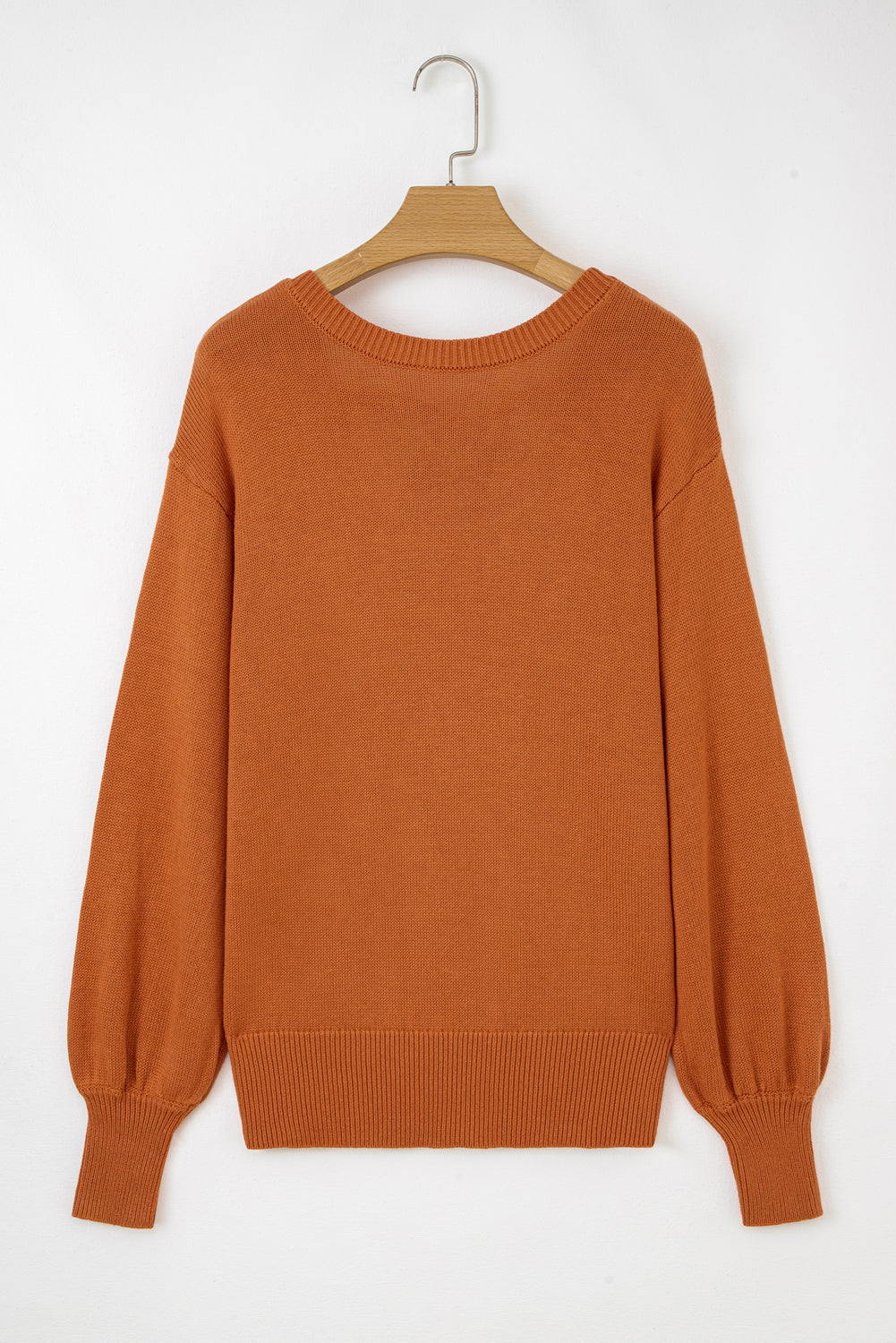 Solid Color Ribbed Trim Drop Shoulder Sweater