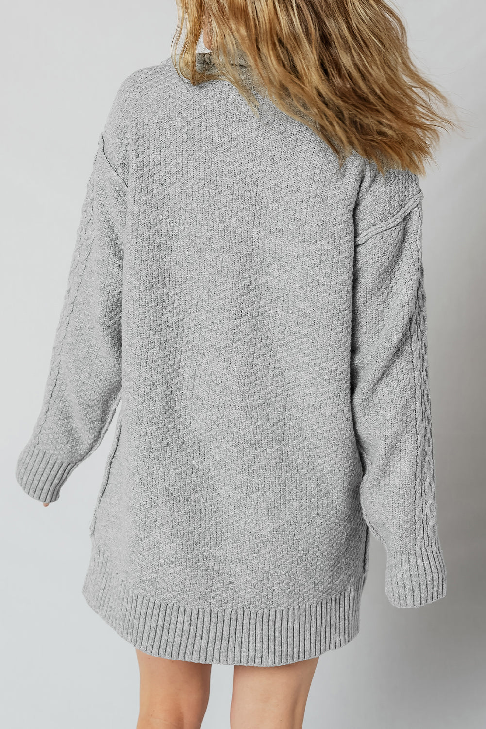 Cable Knit Quarter Zip Ribbed Trim Loose Sweater Dress