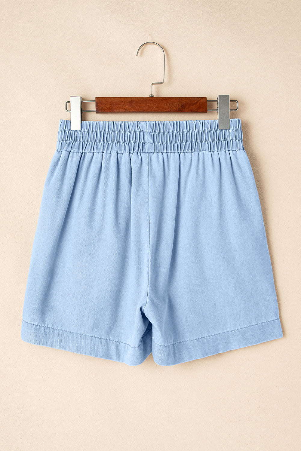 Light Wash Pocketed Wide Leg Denim Shorts