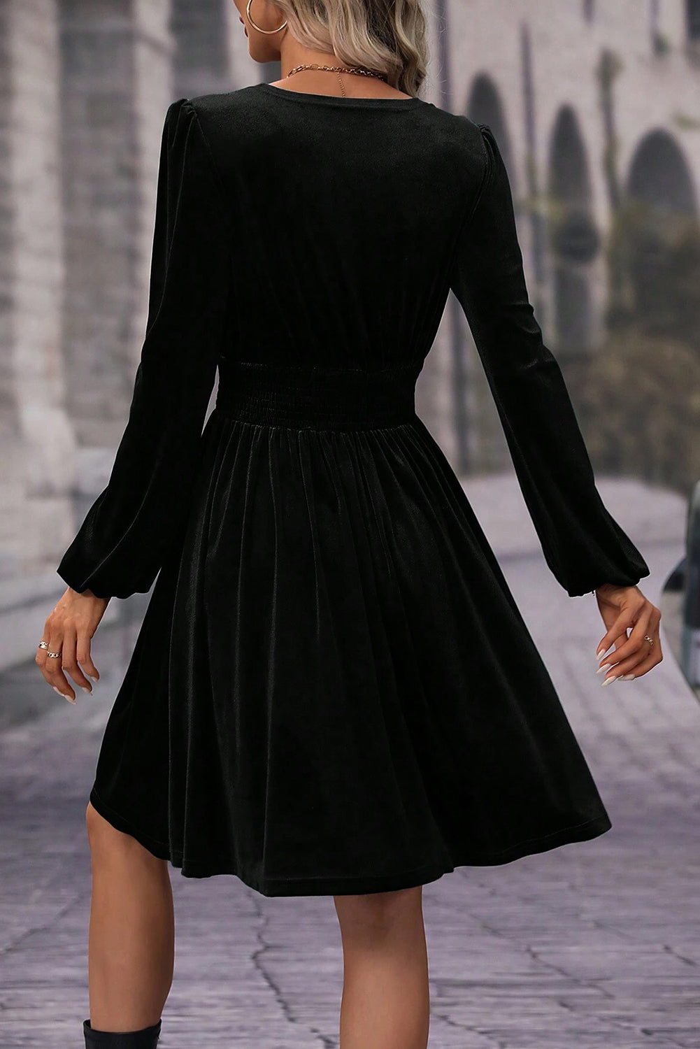 Velvet Long Sleeve Surplice High Waist Mini Dress