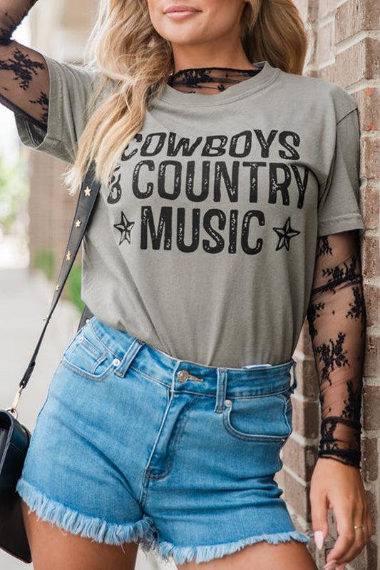 Cowboys & Country Music Graphic Crew Neck T Shirt