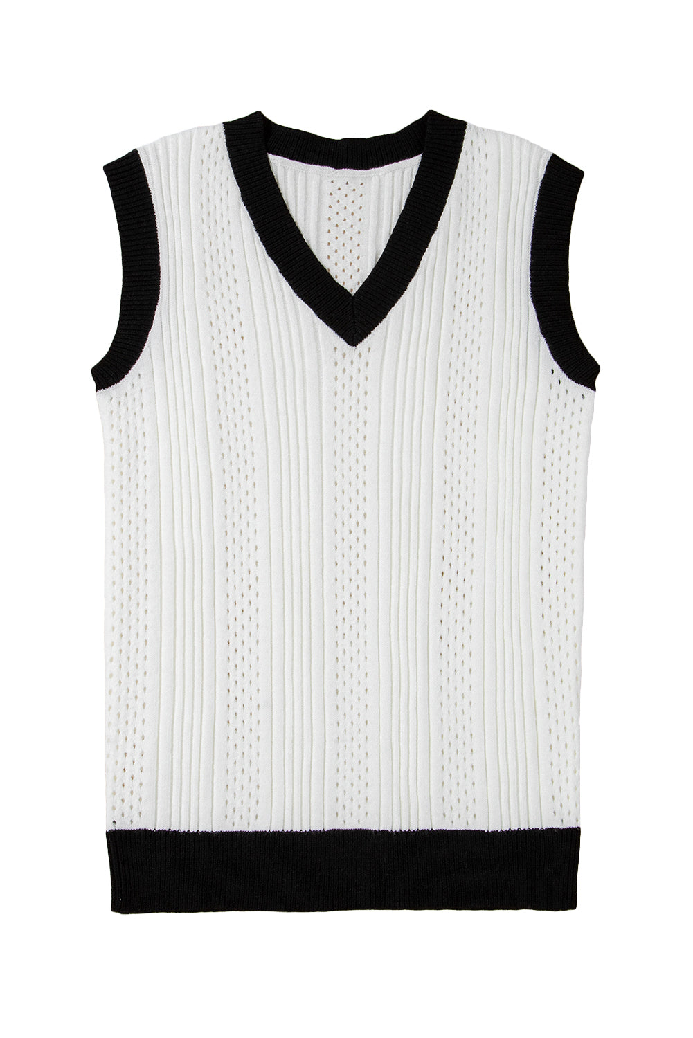 Contrast Trim Eyelet Knit Colorblock V Neck Sweater Vest